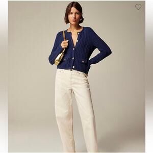 J.Crew Odette Cable Knit Sweater Lady Jacket Cotton-Blend Bouclé Navy XS NWT